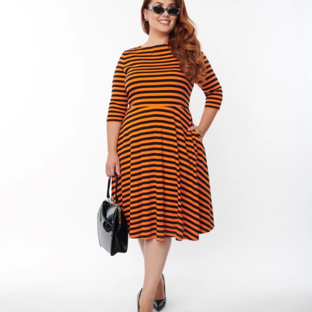 Unique Vintage Nicole swing dress orange black Halloween stripes plus size 4X